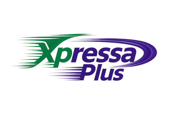 o nome "Xpressa Plus" nas cores verde bandeira e roxo dando a sensação de velocidade